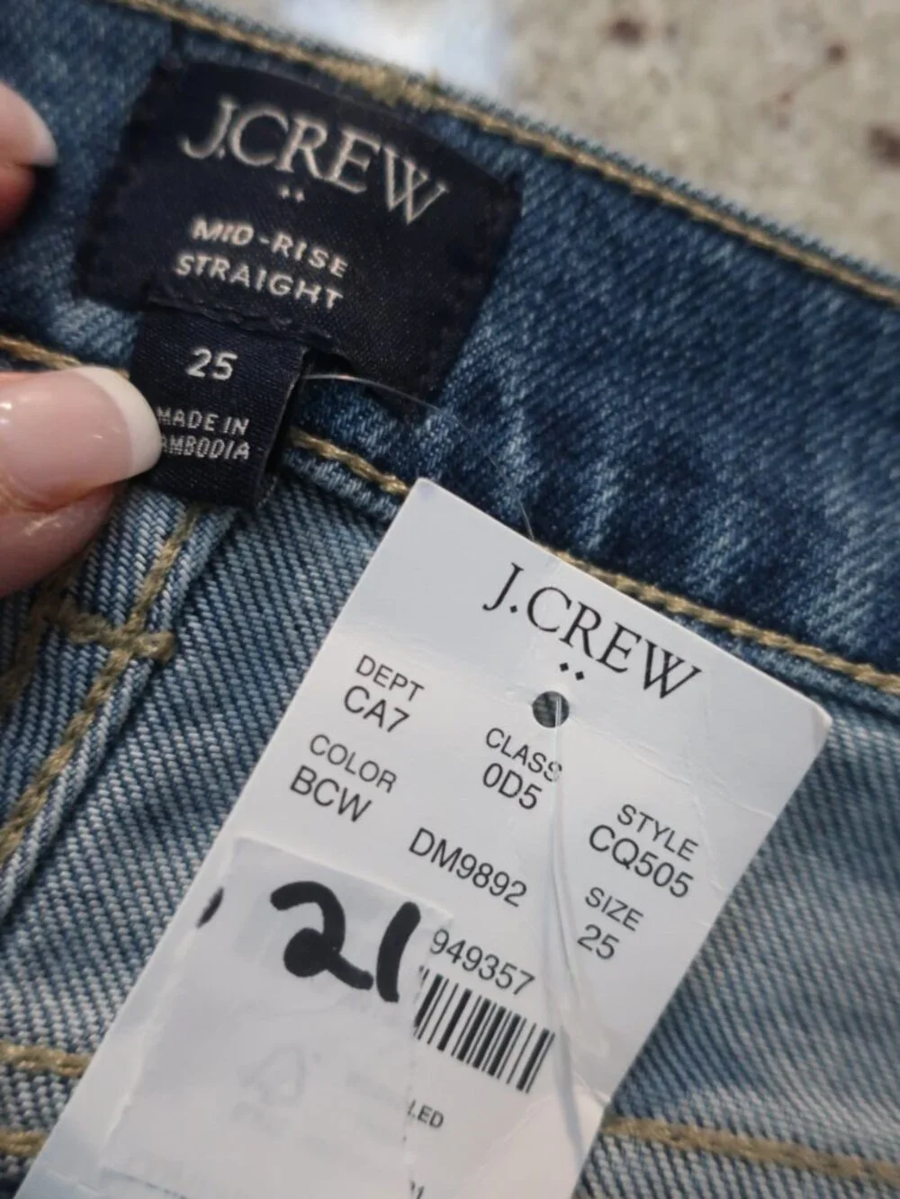 NWT Womens J. Crew Blue (Item- 21) Mid-Rise Straight Leg Jean 25